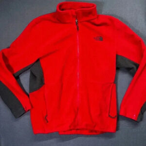 The North Face Red Black Poly Blend Coat Mens S Heavy weight Fleece Comfy Winter